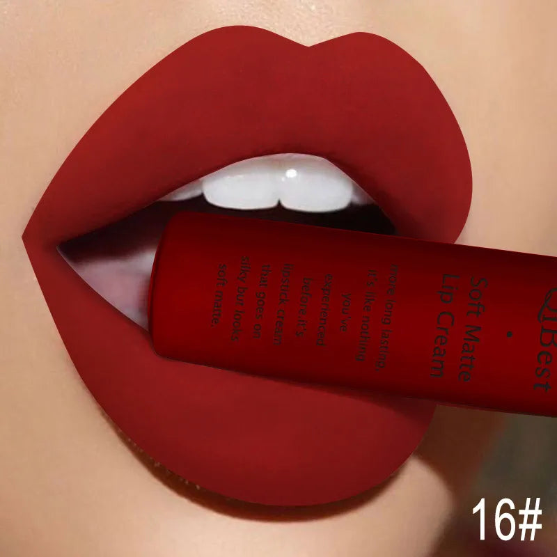Hot Lipgloss Sexy Red Liquid Lipstick Ultra Matte Velvet Long Lasting Women Beauty Nonstick Cup Waterproof Lip Gloss Nude Makeup