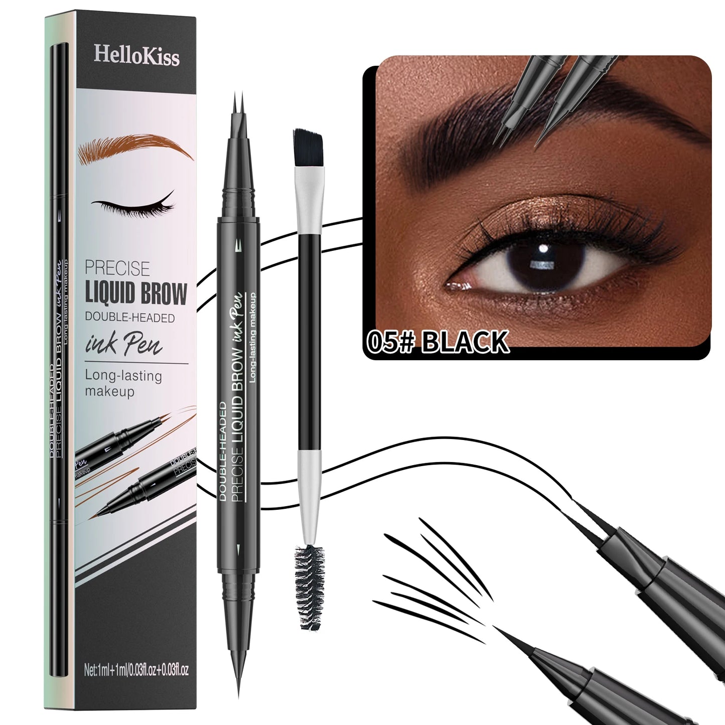 Waterproof Eyebrow Pen, Microblading Eyebrow Pencil With 4 Split Head, Natural Looking Brows Makeup ( 5 Colors)