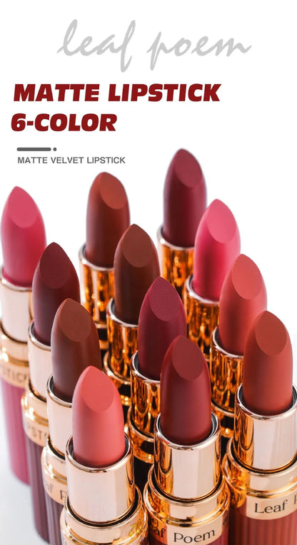 6 Colors Matte Waterproof Velvet Nude Lipstick Sexy Red Brown Pigments Long Lasting Profissional Makeup Cosmetics