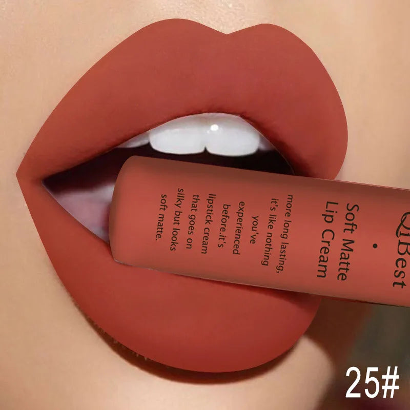 Hot Lipgloss Sexy Red Liquid Lipstick Ultra Matte Velvet Long Lasting Women Beauty Nonstick Cup Waterproof Lip Gloss Nude Makeup