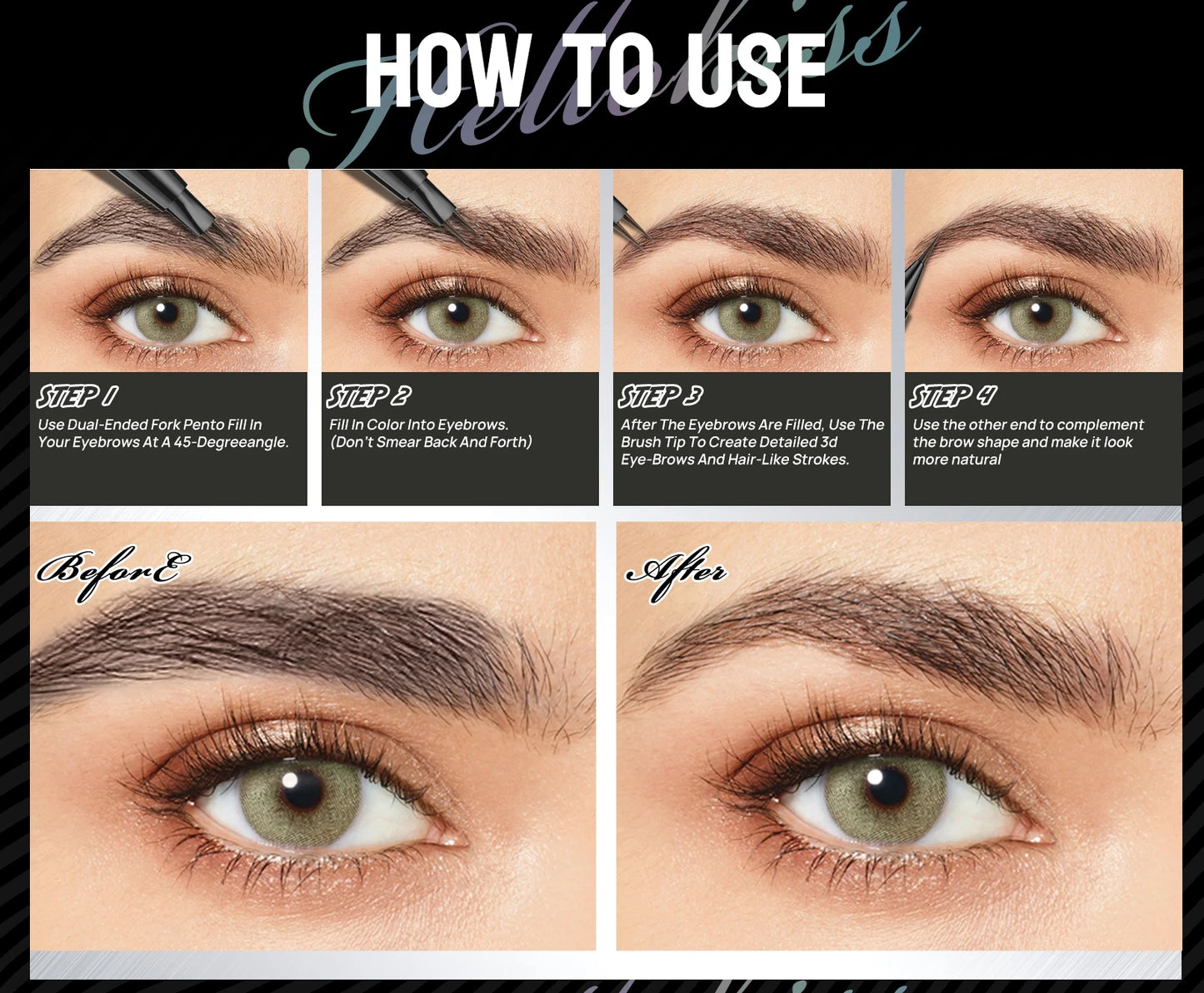 Curved Eyebrow Pen - Eyebrow Pencil, Brow Pencil 2-in-1 Dual-Ended Microblading Eyebrow Pen