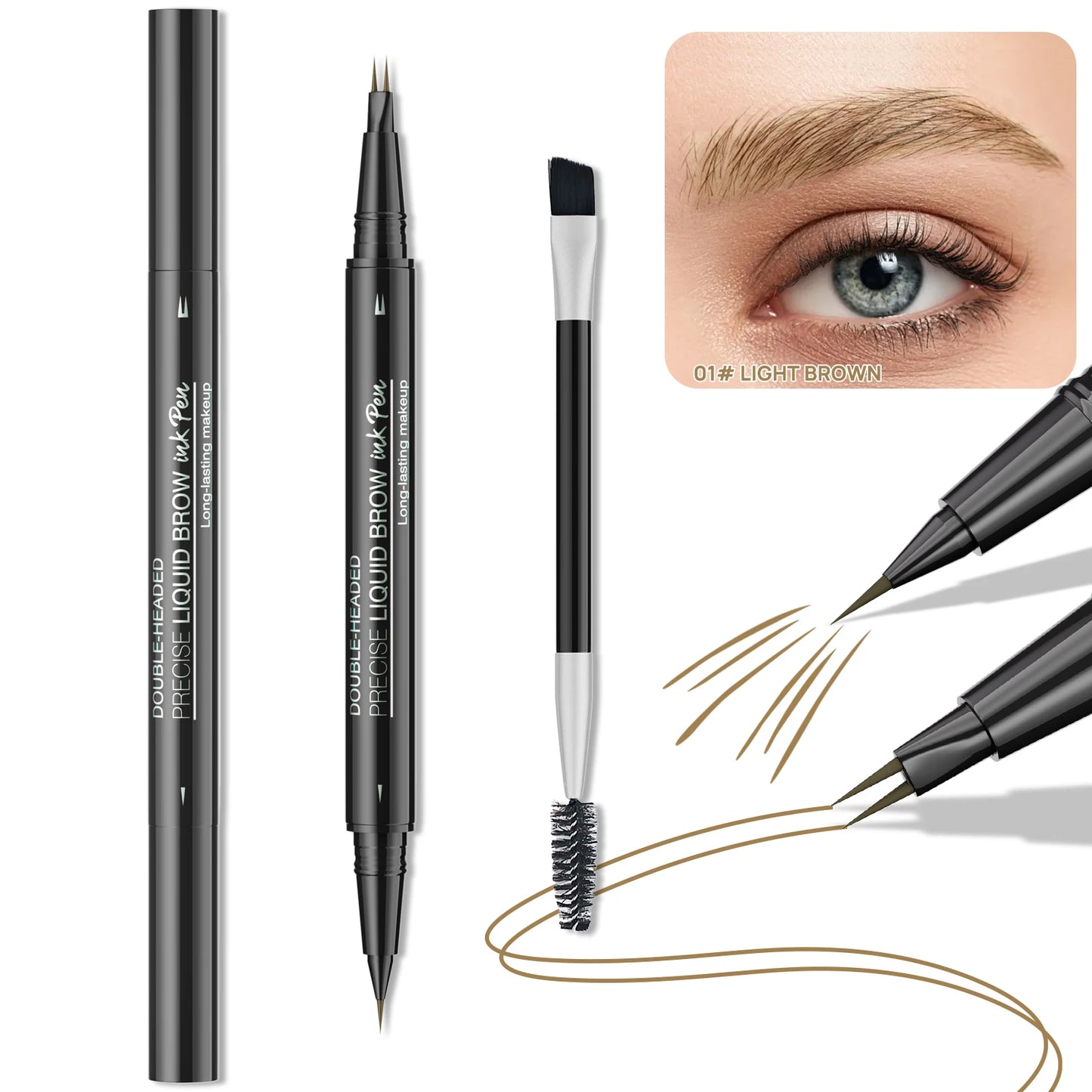 Curved Eyebrow Pen - Eyebrow Pencil, Brow Pencil 2-in-1 Dual-Ended Microblading Eyebrow Pen