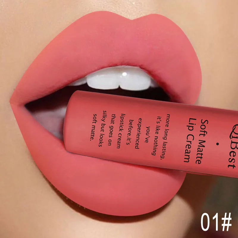 Hot Lipgloss Sexy Red Liquid Lipstick Ultra Matte Velvet Long Lasting Women Beauty Nonstick Cup Waterproof Lip Gloss Nude Makeup