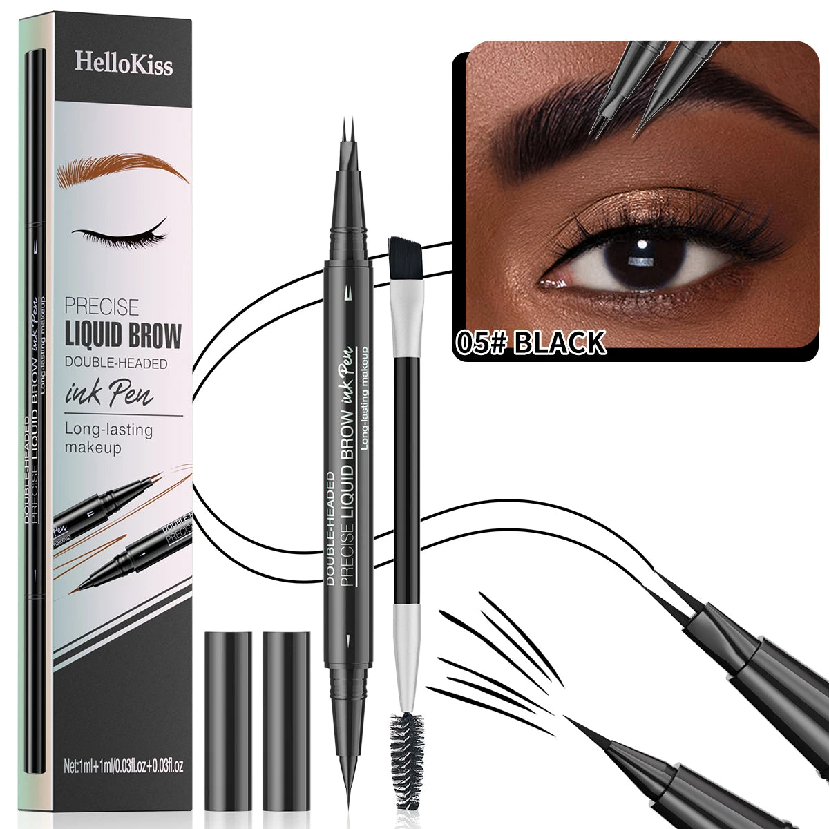 Curved Eyebrow Pen - Eyebrow Pencil, Brow Pencil 2-in-1 Dual-Ended Microblading Eyebrow Pen