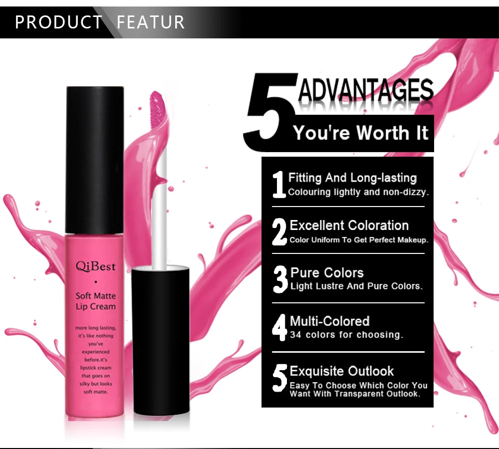 Hot Lipgloss Sexy Red Liquid Lipstick Ultra Matte Velvet Long Lasting Women Beauty Nonstick Cup Waterproof Lip Gloss Nude Makeup
