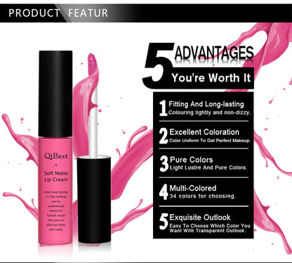 Hot Lipgloss Sexy Red Liquid Lipstick Ultra Matte Velvet Long Lasting Women Beauty Nonstick Cup Waterproof Lip Gloss Nude Makeup
