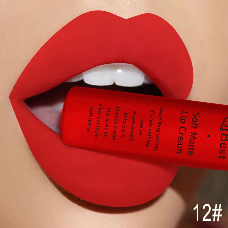 Hot Lipgloss Sexy Red Liquid Lipstick Ultra Matte Velvet Long Lasting Women Beauty Nonstick Cup Waterproof Lip Gloss Nude Makeup
