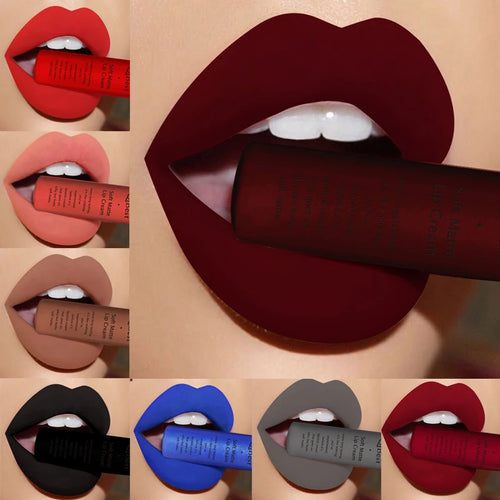 Hot Lipgloss Sexy Red Liquid Lipstick Ultra Matte Velvet Long Lasting Women Beauty Nonstick Cup Waterproof Lip Gloss Nude Makeup