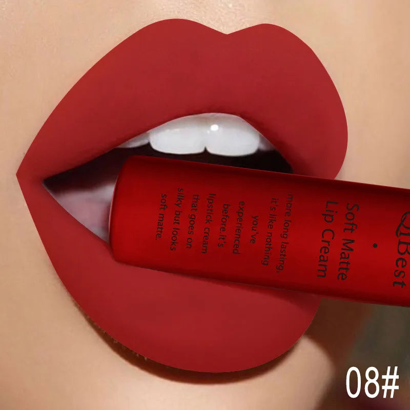 Hot Lipgloss Sexy Red Liquid Lipstick Ultra Matte Velvet Long Lasting Women Beauty Nonstick Cup Waterproof Lip Gloss Nude Makeup